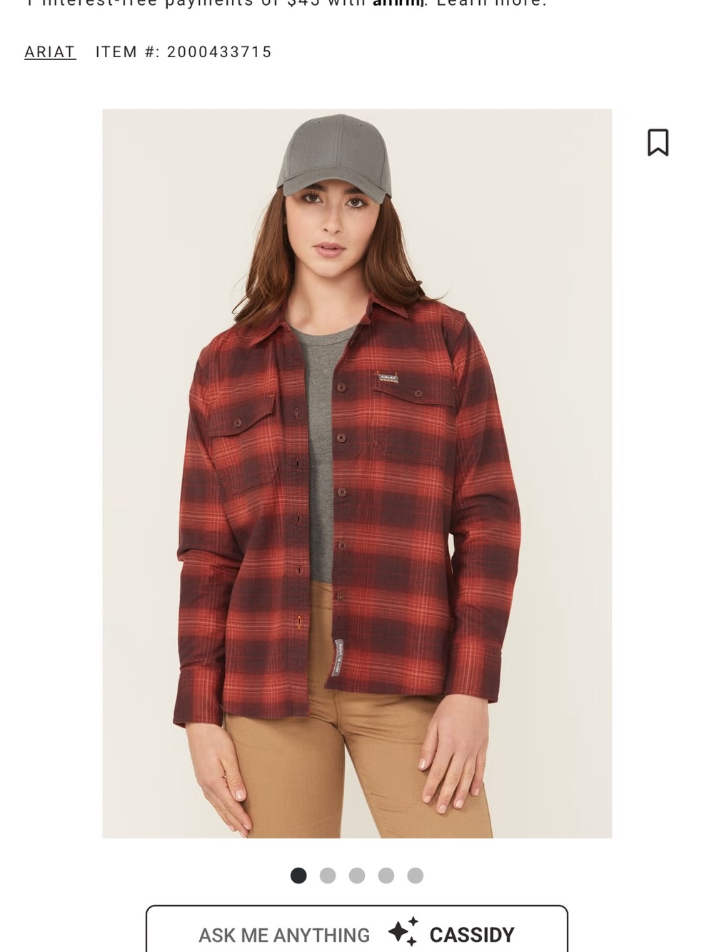 Ariat Rust Red and Black Plaid Button-Up Shirt Jacket